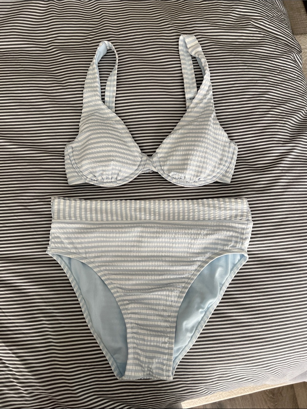 Splendid Light Blue Striped Bikini Set